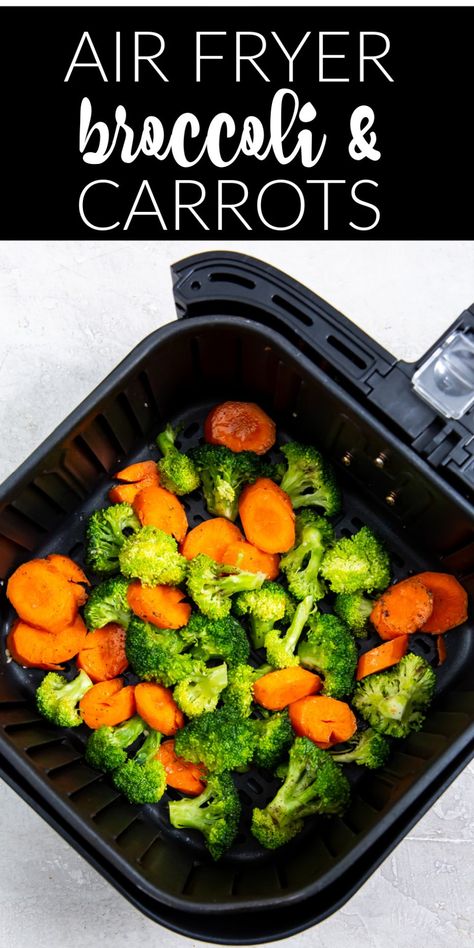 Air Fryer Broccoli and Carrots are lightly seasoned and absolutely delicious tender vegetables. We love this air fryer recipe because the veggies are so crisp, tender and full of flavor that even our kids love it. Air Fryer Recipes Carrots, Air Fryer Broccoli And Sweet Potatoes, Air Fryer Carrots And Broccoli, Air Fryer Full Meals, Air Fry Broccoli Recipe, Air Fryer Mixed Vegetables, Frozen Veggies In Air Fryer, Carrots And Broccoli Recipes, Raw Broccoli Recipes