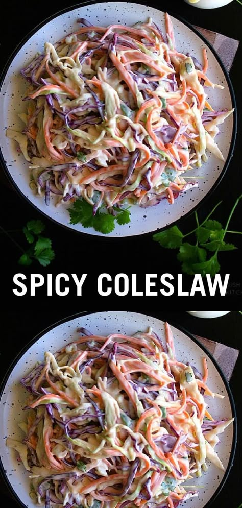 Crunchy Coleslaw, Coleslaw Dressing Recipe, Spicy Coleslaw, Coleslaw Recipe Easy, Slaw Dressing, Spicy Salad, Coleslaw Dressing, Asian Slaw, Fresh Salad Recipes