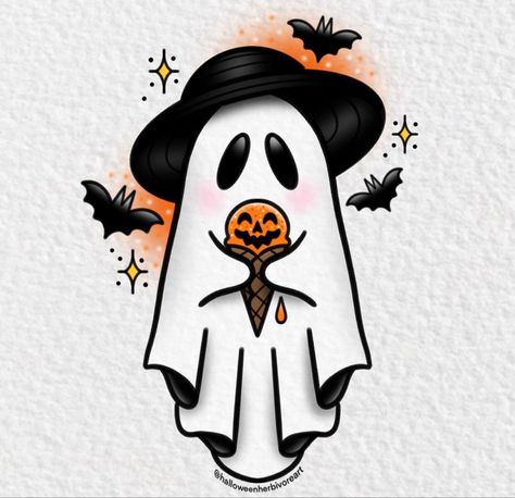 Ghost Tattoo, Tattoos Geometric, Spooky Tattoos, Tatuaje A Color, Halloween Tattoo, Halloween Wallpaper Iphone, Halloween Drawings, Halloween Tattoos, Dessin Adorable