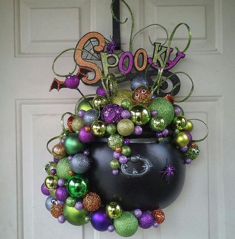 Spooky Apothecary Jars, Monthly Wreath Ideas, Dollar Tree Frankenstein Wood Cutout, Skeleton Diy, Halloween Wreaths For Front Door, Porta Halloween, Halloween Door Decoration, Decorating Halloween, Friday Coffee