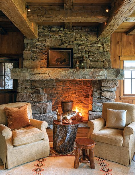 Reinventing a Montana Ranch Pellet Stove Ideas Living Rooms, Wood Burning Stove Ideas, Pellet Stove Ideas, Lodge Fireplace, Stove Hearth, Primitive Cabin, Wood Stove Hearth, Minimal Lamp, Stove Ideas