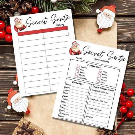 Needing a quick and instant downloadable Secret Santa Sign-up Sheet? This Secret Santa sheet comes with a questionnaire, allowing each person to personalize the gift they would like to receive. #christmas #christmasgiftexchange #secretsanta #secretsantasignup Secret Santa Sheet, Secret Santa Sign Up Sheet, Secret Santa Questionnaire, Sign Up Sheets, Secret Santa Gift Exchange, Wine Candles, Christmas Gift Exchange, Plant Book, Secret Santa Gift