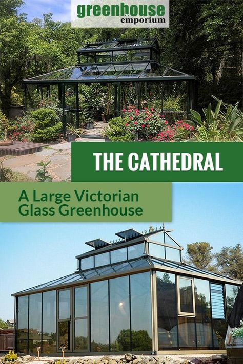 If you want a greenhouse not just for gardening, but for social events or relaxation, as well as to add charm into your garden design, the Cathedral is the way to go! It is a beautiful large glass greenhouse with a cupola that allows plenty of space. Read more about Janssens Cathedral Victorian Greenhouse here! #greenhouseemporium #greenhouse #gardendesigns Greenhouse Emporium, Victorian Greenhouse, Victorian Greenhouses, Glass Greenhouse, Large Greenhouse, Retirement House, Tub Cover, Hot Tub Cover, Backyard Greenhouse