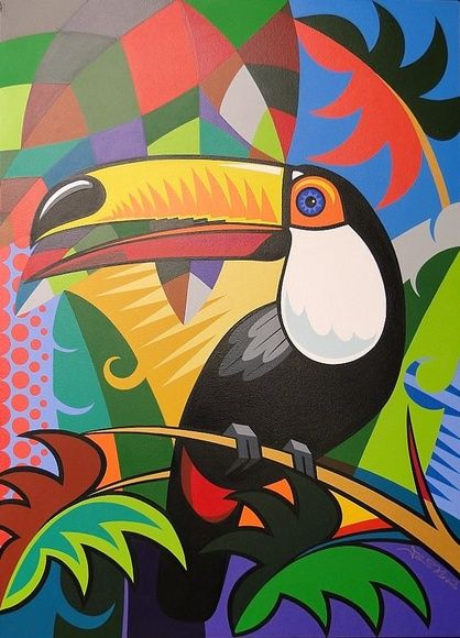 Flavio Macedo • Tucano toco                              … Charlie Harper, Toucan Art, Toucan Bird, Parrots Art, Posca Art, Tropical Art, Tropical Birds, Pastel Drawing, Diy Canvas Art