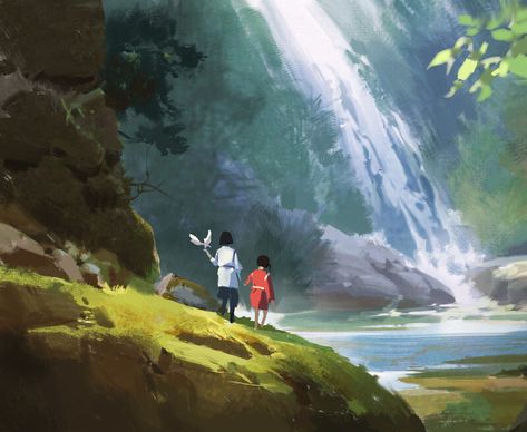 Studio Ghibli Fanart, Chihiro Y Haku, Concept Art Tutorial, Color Script, Location Inspiration, Landscape Concept, Studio Ghibli Art, Fantasy Forest, Ghibli Movies