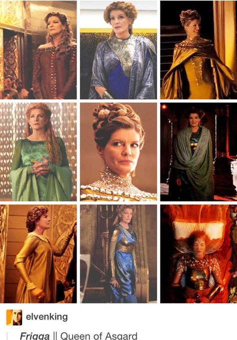 Queen Frigga. Because she's bad ass, strong as hell, and has major style. Asgardian Dress, Loki And Frigga, Rene Russo, Marvel Database, Loki Marvel, Loki Thor, Amazing Fashion, Fantasy Costumes, Marvel Jokes