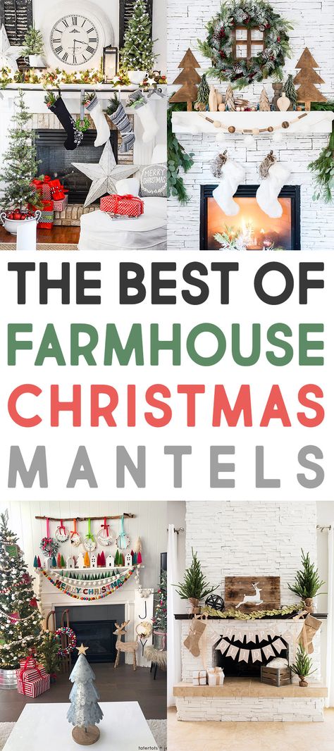 Best of Farmhouse Christmas Mantels Farmhouse Christmas Mantle Decor, Christmas Mantles Ideas Fireplaces, Farmhouse Christmas Mantle, Rustic Christmas Mantel, Winter Blessings, Christmas Fireplace Mantels, Farmhouse Mantle, Christmas Workshop, Cottage Market