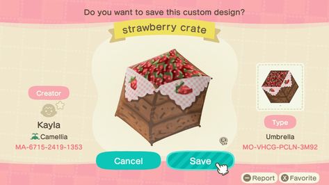 Acnh Strawberry Design Code, Animal Crossing Strawberry Design, Acnh Red Codes, Acnh Strawberry Farm, Acnh Strawberry Design, Acnh Umbrella Design, Animal Crossing Strawberry, Acnh Umbrella, Acnh Strawberry