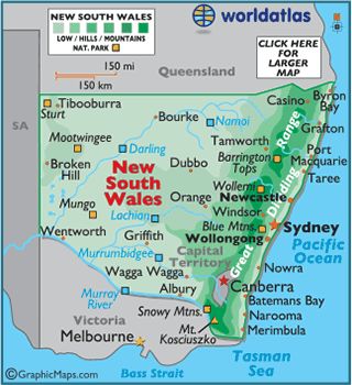 Map of New South Wales, Australia World Atlas Map, Australian Landscapes, Australia Capital, Wales Map, Australian Continent, Australian Capital Territory, Australia Map, New South Wales Australia, Culture Shock