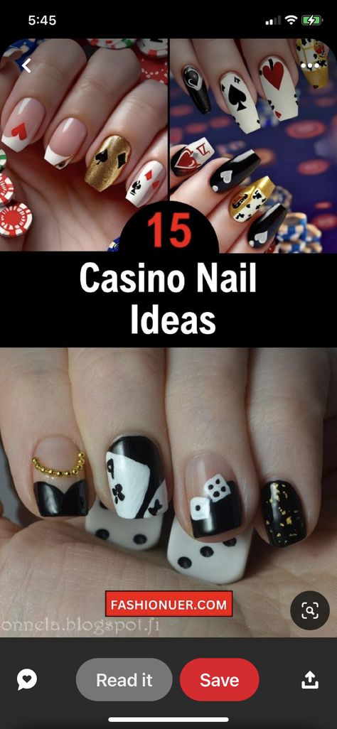 Vegas Nail Inspiration, Vegas Nail Designs Ideas, Vegas Nails Design, Vegas Themed Nails, Gambling Nails, Poker Nails Design, Casino Nails Designs, Vegas Nails Ideas Sparkle, Vegas Inspired Nails