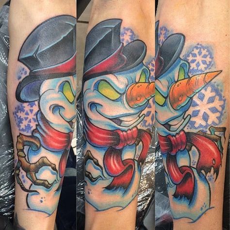 Winter Tattoos, Tony Ciavarro, Snowman Tattoo, Winter Tattoo, Tattoos And Meanings, Bright Tattoos, Christmas Tattoo, Japan Tattoo Design, Facial Tattoos