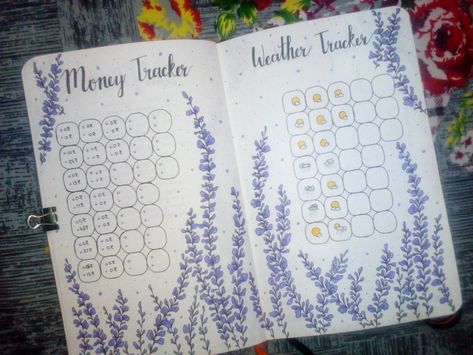 #bulletjournal #bujo #lavender #moneytracker #weathertracker Lavender Bullet Journal Theme, Lavender Bujo, Lavender Bullet Journal, June Moodboard, Bullet Journal Work, Bullet Journal Month, Start Journaling, Bullet Journel, Habit Tracker Bullet Journal