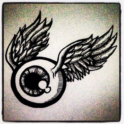 Flying Eye Tattoo, Eyeball With Wings Tattoo, Eyeball With Wings, Flying Eyeball Tattoo, Hotrod Tattoos, Flying Eyeball Art, Illustrative Blackwork, Flying Eyeball, Eyeball Tattoo