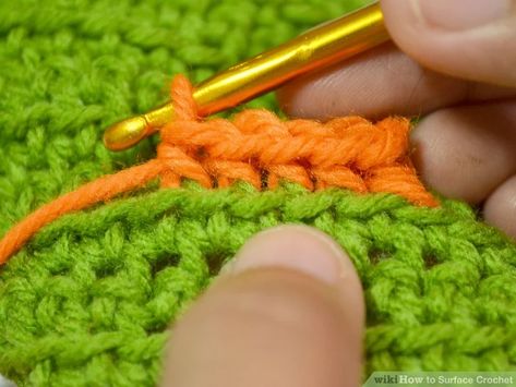 4 Ways to Surface Crochet - wikiHow Surface Crochet Tutorials, Upcycled Knitwear, Crochet Tricks, Surface Crochet, Cable Crochet, Crochet Edging Pattern, Reverse Single Crochet, Learn Crochet, Crochet Letters