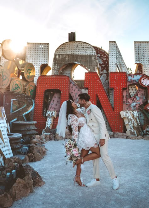 Vegas Venues, Las Vegas Wedding Dresses, Neon Museum Las Vegas, Vegas Wedding Dress, The Neon Museum, Las Vegas Wedding Photos, Vegas Bride, Vegas Wedding Photos, Museums In Las Vegas