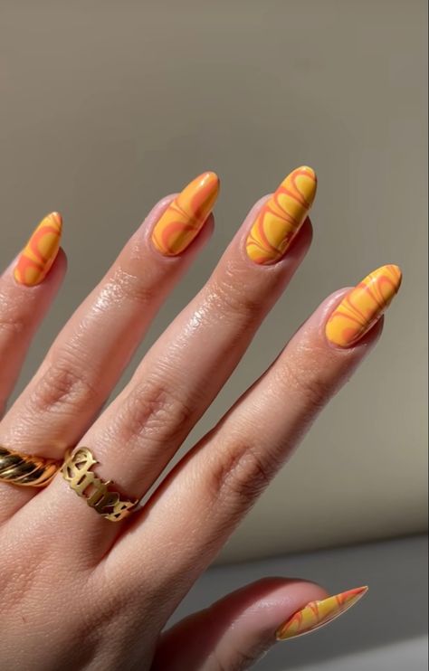 Orange And Green Marble Nails, Colorful Marble Nails, Orange Marble Nails, Water Marble Nail Art, Water Marble Nails, Orange Water, Marble Nail Designs, Water Marble, Marble Nail