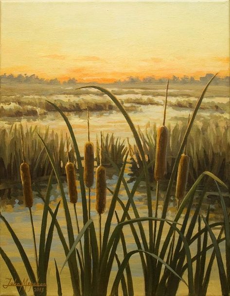 Cattail Drawing, Cattail Illustration, Cattail Painting, Cattails Painting, Marsh Illustration, Cattails Drawing, Cattail Tattoo, Swamp Illustration, Wetlands Landscape