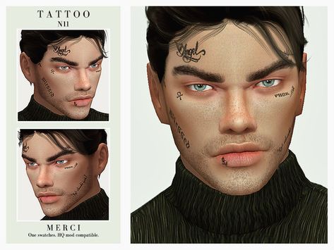 Merci Tattoo N11 Mens Face Tattoos, Face Tats, Sims 4 Tattoos, Sims 4 Tsr, Pose Portrait, The Sims 4 Pc, Free Sims 4, Facial Tattoos, Sims 4 Cc Makeup