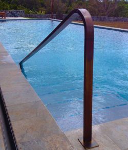 Pool Railings - Padilla Designs Pool Steps Inground, Pool Design Plans, Pool Rails, Main Gates, Swimming Pool Ladders, Endless Pool, Pool Ladder, Pool Steps, Pool Remodel