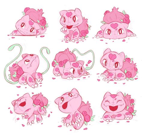 Pink Bulbasaur, Venusaur Pokemon, Bulbasaur Pokemon, Gijinka Pokemon, Pokemon Fusion Art, Pokemon Breeds, Oc Pokemon, Pokemon Oc, Pokemon Eevee