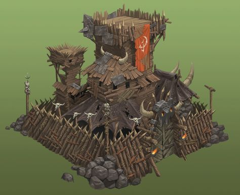 ArtStation - Orc_Buildings_concepts, Constantine Fedchenko Orc City Concept Art, Orc Village, Orc Building, Orc Architecture, Stone Fortress Fantasy Art, Lotr Orc Concept Art, By Any Means Necessary, Building Concept, Fantasy House