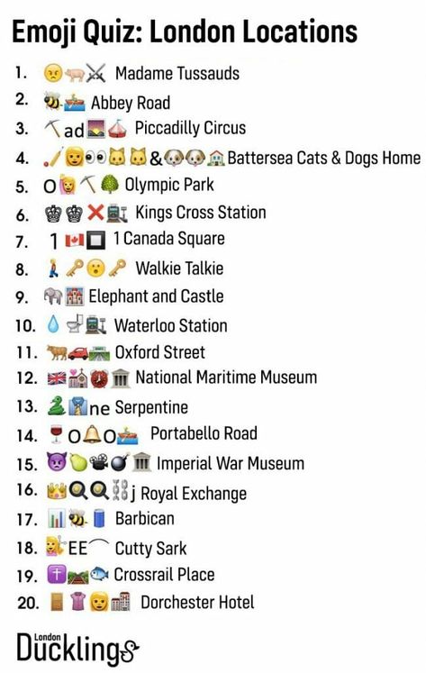 Emoji Quiz With Answer: 20 Famous London Locations - LondonDucklings London Emojis, Office Trivia Questions, Trivia Questions For Adults, Emoji Answers, Royal Theme Party, Teen Girl Birthday Party, Guess The Emoji, Family Quiz, London Locations