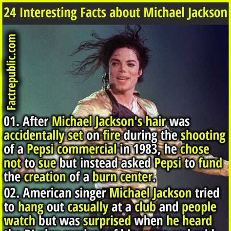 knowledge education famous trending death accident disaster Facts About Michael Jackson, Pepsi Commercial, Epic Facts, Fact Republic, Unusual Facts, Healthy Facts, Wow Facts, Daily Facts, Unbelievable Facts