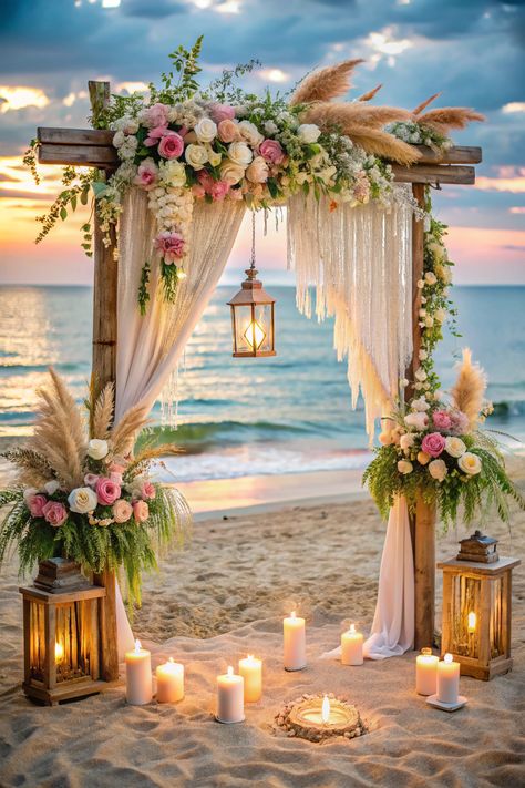 Beach wedding arch with flowers and candles. Get ready to turn seashell daydreams into reality with boho beach wedding ideas that mix sandy toes with artsy, free-spirited elegance. Boho Beach Wedding Ideas, Wedding Arch With Flowers, Arch With Flowers, Beach Wedding Arch, Flowers And Candles, Boho Beach Wedding, Wedding Arch Flowers, Beach Wedding Ideas, Outdoor Wedding Decorations