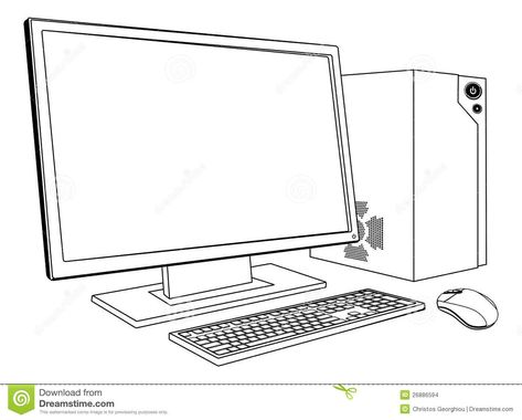 Draw A Computer, Lab Komputer, Sketches Colour, Desktop Drawing, Yearbook Design Layout, Computer Sketch, Pc Drawing, Laptop Drawing, Computer Illustration