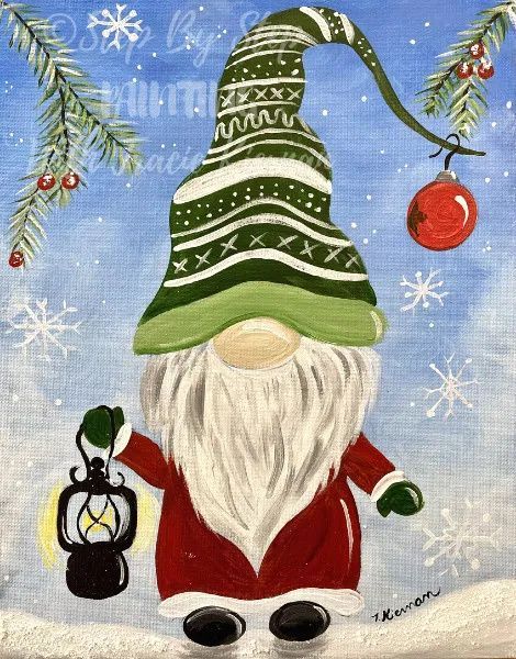 How To Paint A Winter Gnome - Step By Step Painting With Tracie Kiernan How To Paint A Gnome, Gnome Paint, Birthday Painting, Christmas Canvas Art, Christmas Paintings On Canvas, Christmas Rock, Holiday Painting, Easy Canvas Painting, Gnomes Crafts