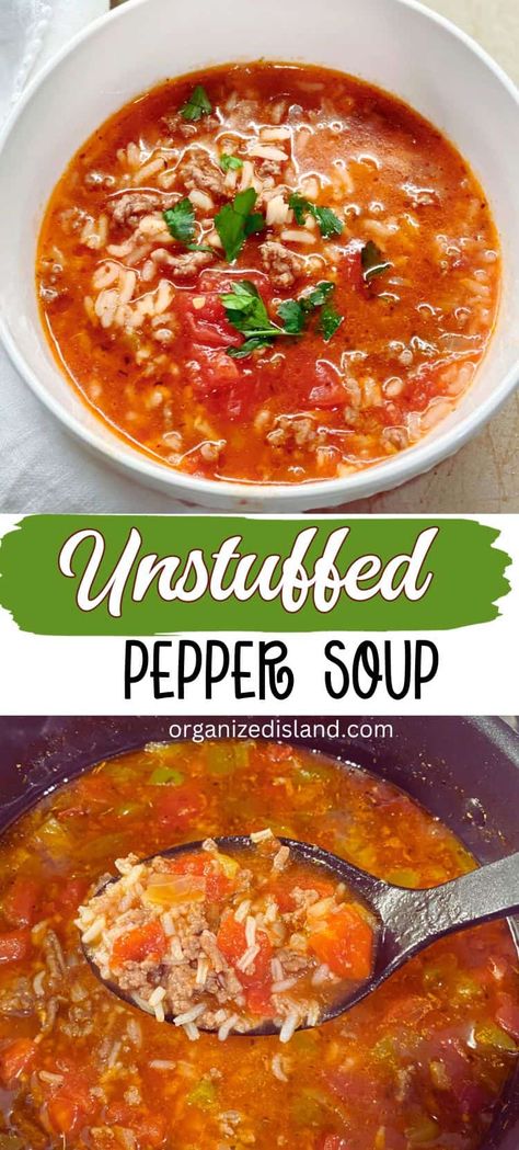 Unstuffed Bell Pepper Soup, Bell Pepper Soup Recipe, Unstuffed Pepper Soup, Soup For A Cold, Dinner Soup Recipes, Rich Beef Stew, Unstuffed Peppers, Bell Pepper Soup, Chili Soup