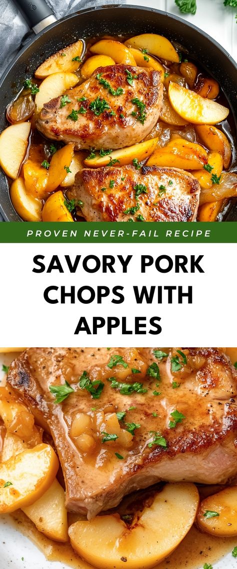 Image for Savory Pork Chops with Apples Pork Chop Apples Onions, Boneless Pork Chop Recipes With Apples, Pork Chop Apple And Onion Recipes, Pork Chops For Christmas Dinner, Healthy Dinner Pork Chops, Apples And Pork Tenderloin, Easy Apple Pork Chop Recipes, Pork Chops In The Crock Pot Apples, Sheet Pan Pork Chops With Apples