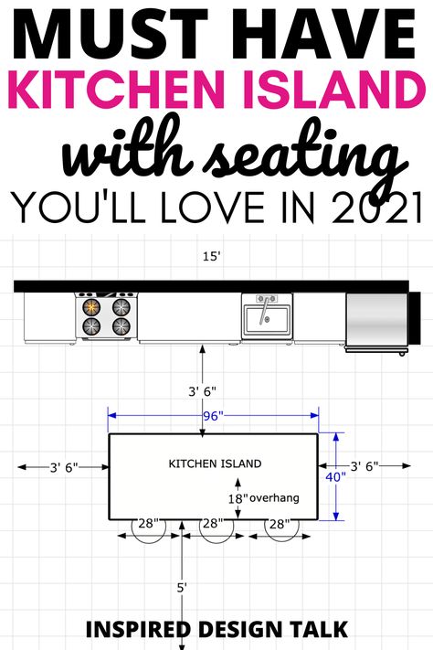 omg These are the best portable kitchen island ideas I have found. I have to show these kitchen island tables to Susan to buy. Kitchen Design With Island Modern, Kitchen Layout Ideas No Island, 5 Seater Kitchen Island, Standard Kitchen Island Dimensions, Small Kitchen Island Dimensions, Kitchen With Island Dimensions, Small Kitchen Island Size Guide, Size Of Island For Kitchen, Kitchen Island Blueprints