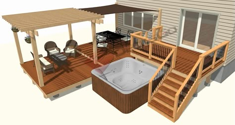 Deck Plans Layout, Hot Tub Deck Design, Backyard Deck Ideas, Patio Plan, Small Backyard Decks, Backyard Decks, Creative Backyard, Deck Railing Ideas, Deck Plan