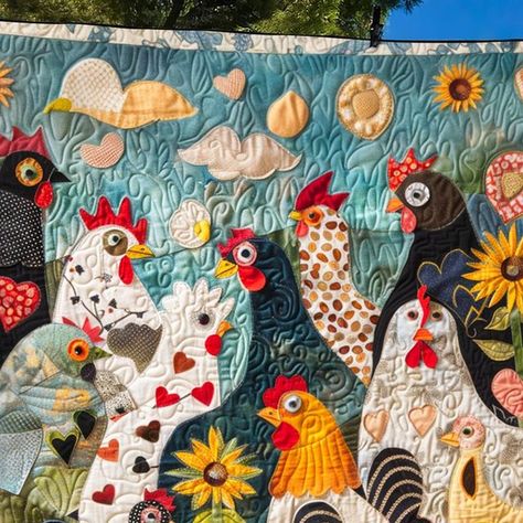 Vantique Store on Instagram: "Add a peck of color to your space with our Chicken Quilted Blanket! 🎨🐔 🛒→ https://vantique.net/chk68 #chicken #chickens #hens #roosters #farmhouse #farmlife #quilt #blanket" Chicken Quilt Block Pattern Free, Chicken Quilt Patterns, Quilted Houses, Chicken Quilts, Chicken Applique, Easter Quilts, Farm Animal Quilt, Collage Quilts, Chicken Quilt