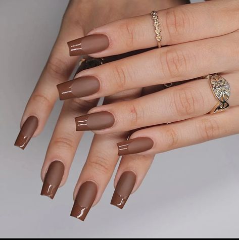 Brown Matte French Tip Nails, Mocha French Tip Nails, Acrylic Nails Brown Nude, Brown Ballerina Nails, Classy Short Square Nails, Caramel Brown Nails, Coffee Brown Nails, Classy Brown Nails, Brown French Nails