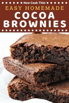 These Easy Homemade Cocoa Brownies are fudgy, moist, and chewy! All you need are a few staple ingredients and about 30 minutes. Get ready to ditch the box for good! #brownies #homemadebrownies #cocoabrownies | nowcookthis.com Brownie Recipe With Cocoa, Basic Brownie Recipe, Brownie Recipe Video, Homemade Cocoa, Making Brownies, Homemade Brownies Easy, Cocoa Powder Recipes, Brownies From Scratch, Cocoa Brownies