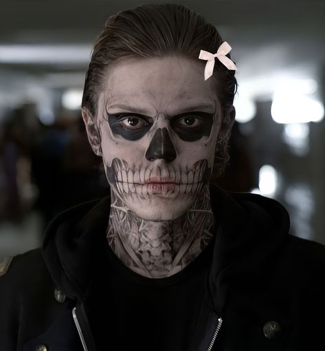 Tattoo Face, Tate Langdon, Face Girl, Skull Face, Evan Peters, Horror Story, American Horror, American Horror Story, Face Paint