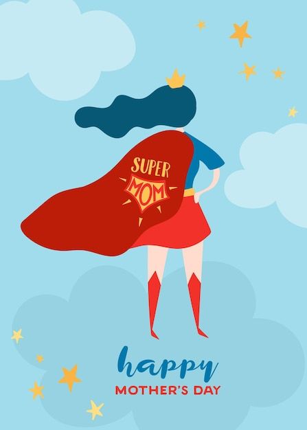 Mother Character, Mothers Day Poster, Cape Designs, Female Superhero, Red Cape, Woman Card, Poster Banner, Mother's Day Greeting Cards, Mom Cards