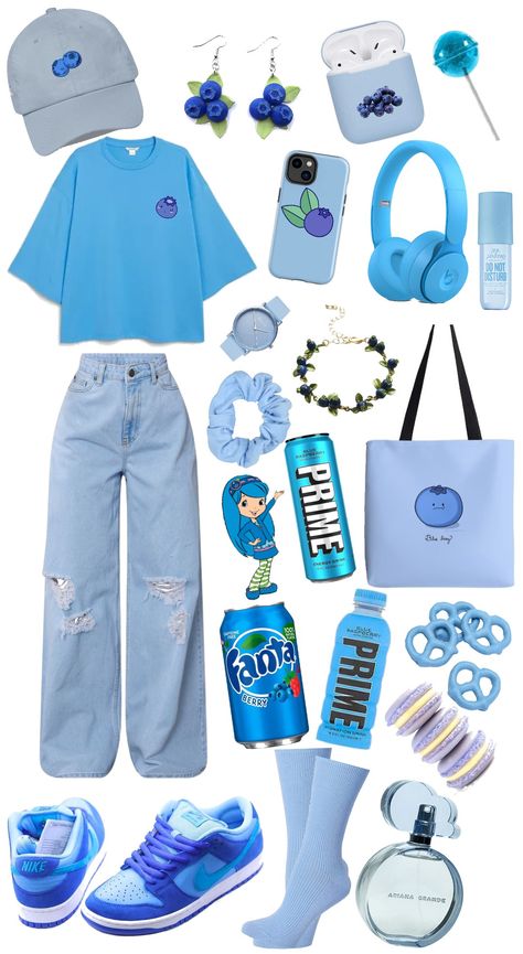 Blue Kidcore Outfit, Blueberry Girl Aesthetic Outfits, Blueberry Muffin Outfit Inspiration, Blueberry Aesthetic Outfit, Blueberry Outfit, Bright Outfits Aesthetic, Fruit Outfit, Kidcore Outfit, Strawberry Shortcake Outfits