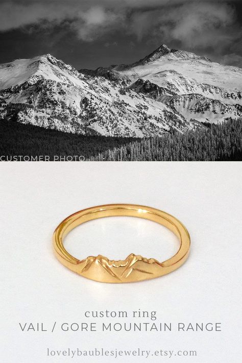 Mountains hold a special place in our hearts. Why not create the most thoughtful gift by creating a personalized mountain ring for your girlfriend, wife, sister, daughter or mother? Click through to start making your custom ring today! #mountains #giftforher #personalized #jewelry #accessories #gold #vail #ski #14K #gold  // Vail + Gore Range Custom Mountain Ring Mountain Ring Women, Paua Shell Jewelry, Mountain Ring, Wanderlust Jewelry, Mountain Jewelry, Design Your Own Ring, Mountain Necklace, Wardrobe Goals, Mountain Style