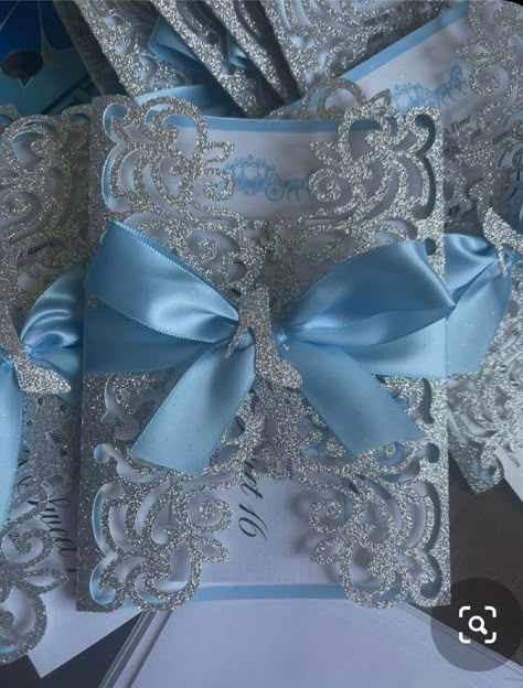 Blue Quinceanera Ideas, Sweet 16 Cinderella Theme, Baby Blue Quinceanera, Cinderella Wedding Invitations, Cinderella Quince, Cinderella Quinceanera Themes, Light Blue Quince, Cinderella Sweet 16, Cinderella Quinceanera