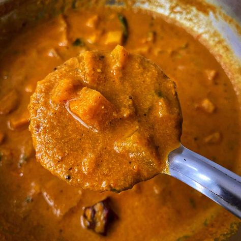 Arasanikai Kuzhambu - Yellow Pumpkin Curry Recipe - Kannamma Cooks Yellow Pumpkin Recipes, Pumpkin Curry Recipe, Kannamma Cooks, Tamil Recipes, Yellow Pumpkin, Pumpkin Curry, Curry Recipes Indian, Coconut Sauce, Recipes Indian