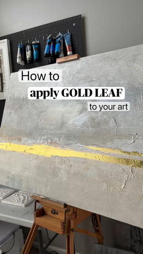 How to apply gold leaf / gold foil to your art - art tutorial, painting on canvas, gold leaf art 🖼 in 2022 | Diy wall art, Cheap diy wall art, Diy canvas How To Apply Gold Leaf To Canvas, How To Apply Gold Leaf, Large Abstract Painting Diy, Gold Leaf Ideas, Cheap Diy Wall Art, Gold Foil Wall Art, Diy Large Wall Art, Tutorial Painting, Wall Art Gold Leaf