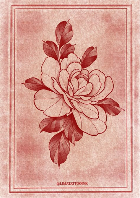 Red Peony Tattoo Design, Neotraditional Flower Tattoo Designs, Japanese Peony Drawing, Neo Trad Peony, Red Peony Tattoo, Peony Flash, Neo Traditional Peony, Tattoo Japonais, Flower Flash