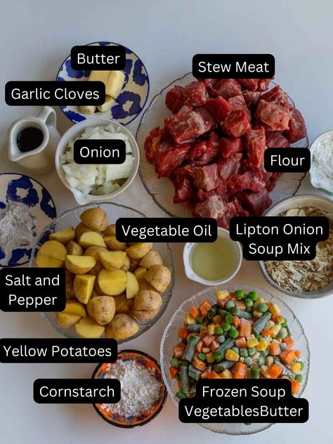 Slow Cooker Classic Beef Stew (using Onion Soup Mix) ⋆ DelMarValicious Dishes Onion Soup Mix Recipe, Easy Beef Stew Recipe, Classic Beef Stew, Easy Beef Stew, Onion Vegetable, Slow Cooker Stew, Beef Stew Crockpot, Slow Cooker Beef Stew, Stewed Tomatoes