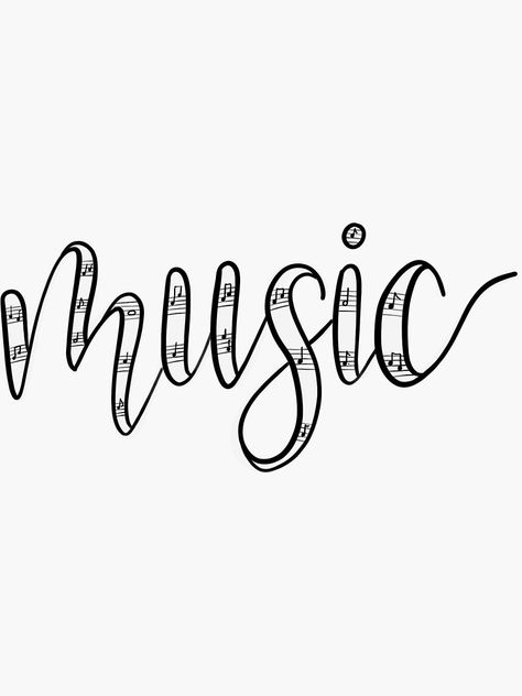 "Music" Sticker by charlysey278 | Redbubble Music In Calligraphy, Music Border Design Aesthetic, Music Subject Design, Song Stickers Aesthetic, Musical Border Design, Stickers Vintage Printable, Music Drawings Aesthetic, Music Aesthetic Stickers, Music Logo Aesthetic