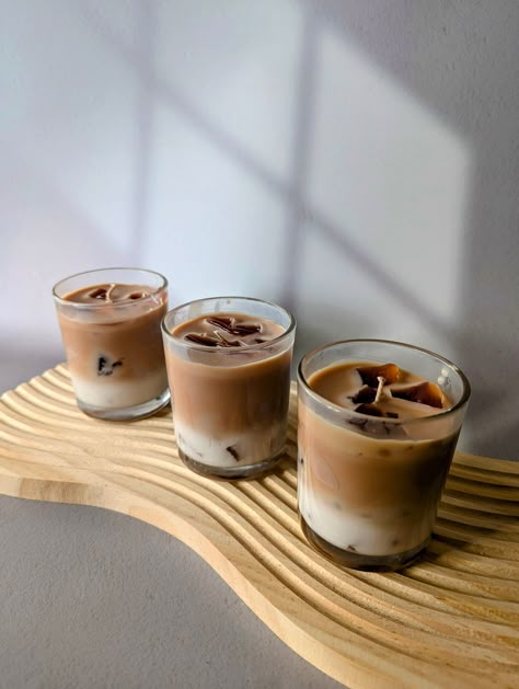 Aroma Candle Design, Iced Coffee Candle, Creamy Iced Coffee, Perry Winkle, Candle Pics, Baptism Candle Favors, Candles Design, Coffee And Milk, Coffee Scented Candles