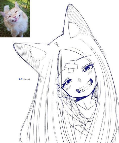 Cat Anime Drawing, Cat Anime, 캐릭터 드로잉, Art Drawings Sketches Creative, Anime Drawings Tutorials, Anime Drawing, 영감을 주는 캐릭터, Anatomy Art, Book Art Drawings