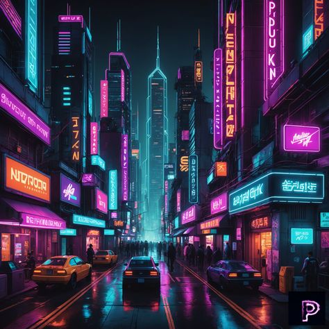 Illuminate the night with a neon punk cityscape, where skyscrapers and streets glow with neon lights and holographic displays. 🌃🖤   What neon-lit adventure will your art create today?   #AI #Art #PicassoAIArt #NeonPunk #Cityscape #Cyberpunk Cyberpunk Hotel, Tokyo Cyberpunk, Cyberpunk Red, Holographic Displays, Neon Noir, Rave Gear, Cyberpunk Aesthetic, Neon Lights, Neon Lighting